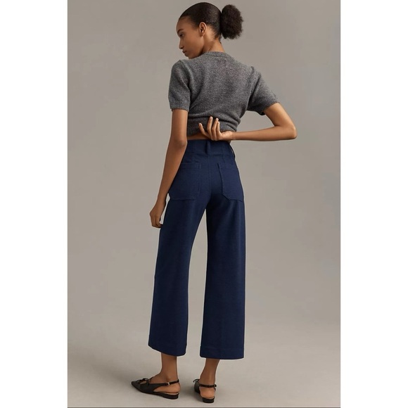NWT Anthropologie Maeve Colette Brushed Knit Cropped Wide Leg Pants Navy 27 - Picture 12 of 12
